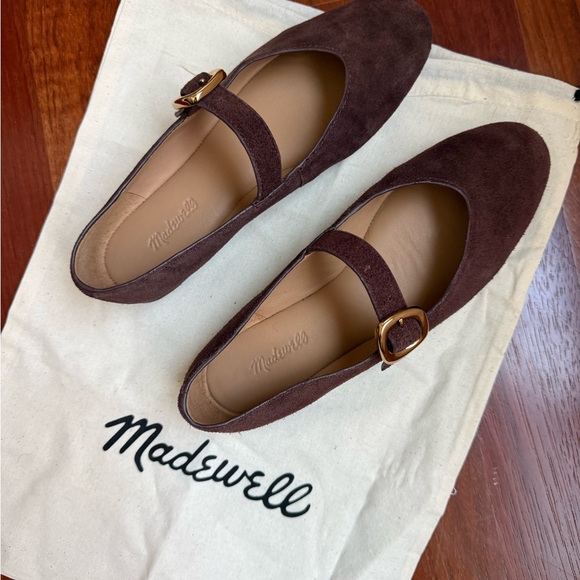 Madewell Shoes - Madewell Brown Suede Mary Jane Flats